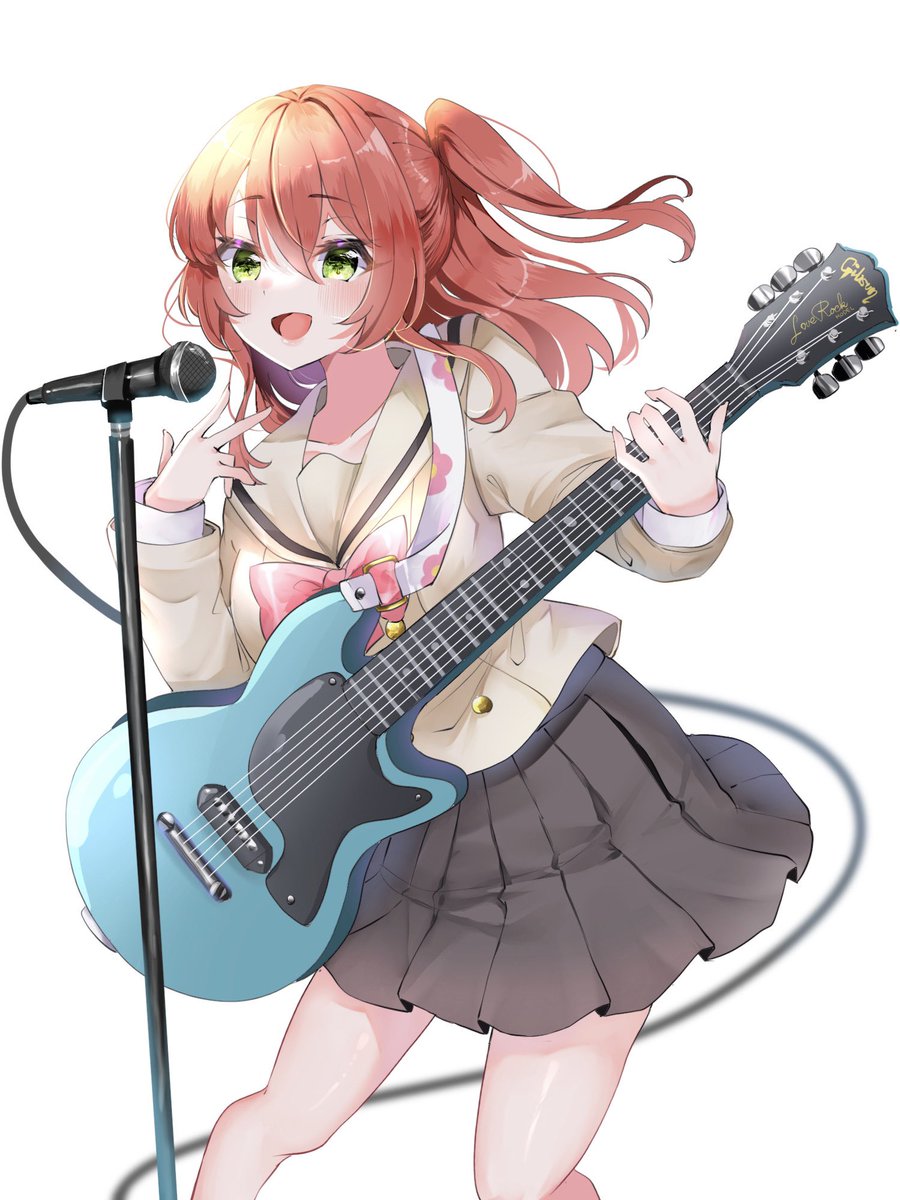 1girl instrument guitar solo skirt school uniform electric guitar  illustration images