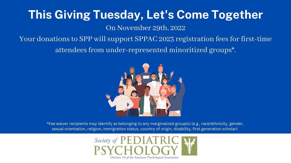 Society of Pediatric Psychology (@sppdiv54) on Twitter photo Join us next Tuesday for “#givingTuesday in support of #sppac2023 to support registration fees for first time attendees from under-represented minoritized groups.
secure.pedpsych.org/np/clients/soc…
#thisispedspsych <a href="/SoumitriSilPhD/">Soumitri Sil</a> <a href="/DrNaeSpeaks/">Dr. Naadira Upshaw</a> Join us next Tuesday for “#givingTuesday in support of #sppac2023 to support registration fees for first time attendees from under-represented minoritized groups.
secure.pedpsych.org/np/clients/soc…
#thisispedspsych <a href="/SoumitriSilPhD/">Soumitri Sil</a> <a href="/DrNaeSpeaks/">Dr. Naadira Upshaw</a>