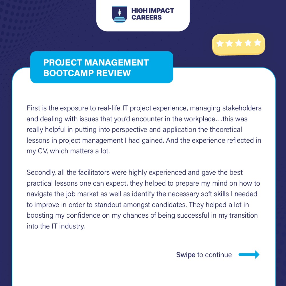 HighImpact01's tweet photo. Congratulations @Layqan, HIC Project Management Bootcamp alumnus. We are glad to receive this amazing feedback, and we trust you are doing great on the job. To enrol for our next Bootcamp, click:  https://t.co/ykNwIdKJdD #ImpactSuccessStories #HighImpactCareers https://t.co/jYi7HDATSJ