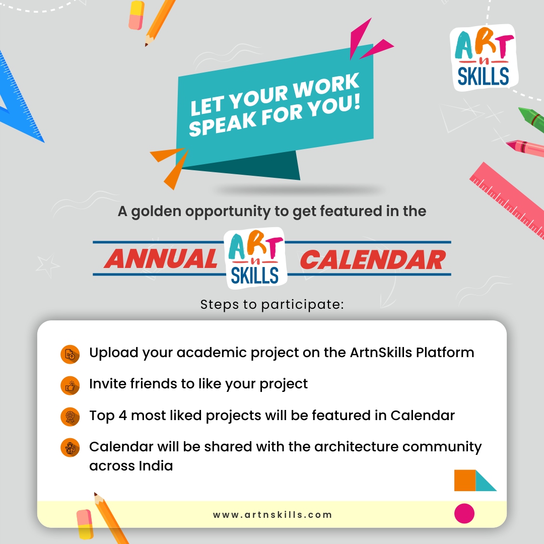 ArtnSkills's tweet image. Most liked projects to feature in the #ArtnSkills Annual Calendar!
Get recognized amongst the global architecture community of students, Institutes, and Architects. 

#studentarchitecture #globalarchitecture #instituteofarchitecture #calendar #ArtnSkillsAnnualCalendar
