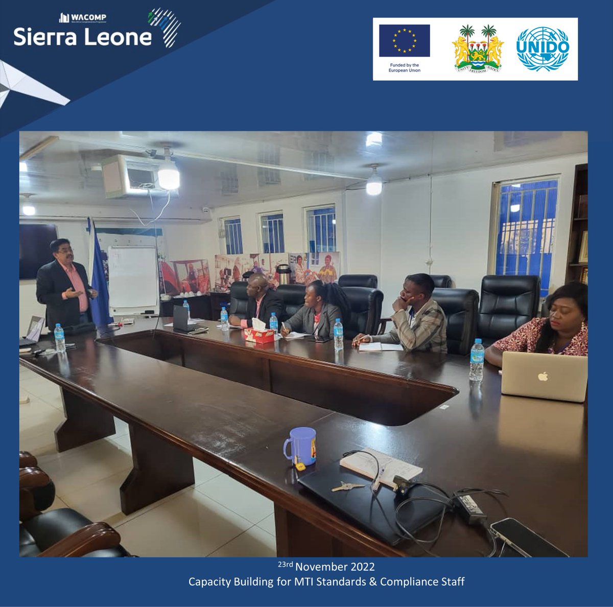 WACOMP_SL's tweet photo. Today, @EUinSierraLeone -funded @UNIDO #WACOMP_SL🇸🇱 began a 2⃣-day training of #Ministry_of_Trade_& #Industry (MTI) Standards & Compliance Staff on #Quality_Infrastructure
This capacity building, amongst others, will greatly help the Ministry in enhancing📈its service delivery😊 https://t.co/HhvaU1feE7