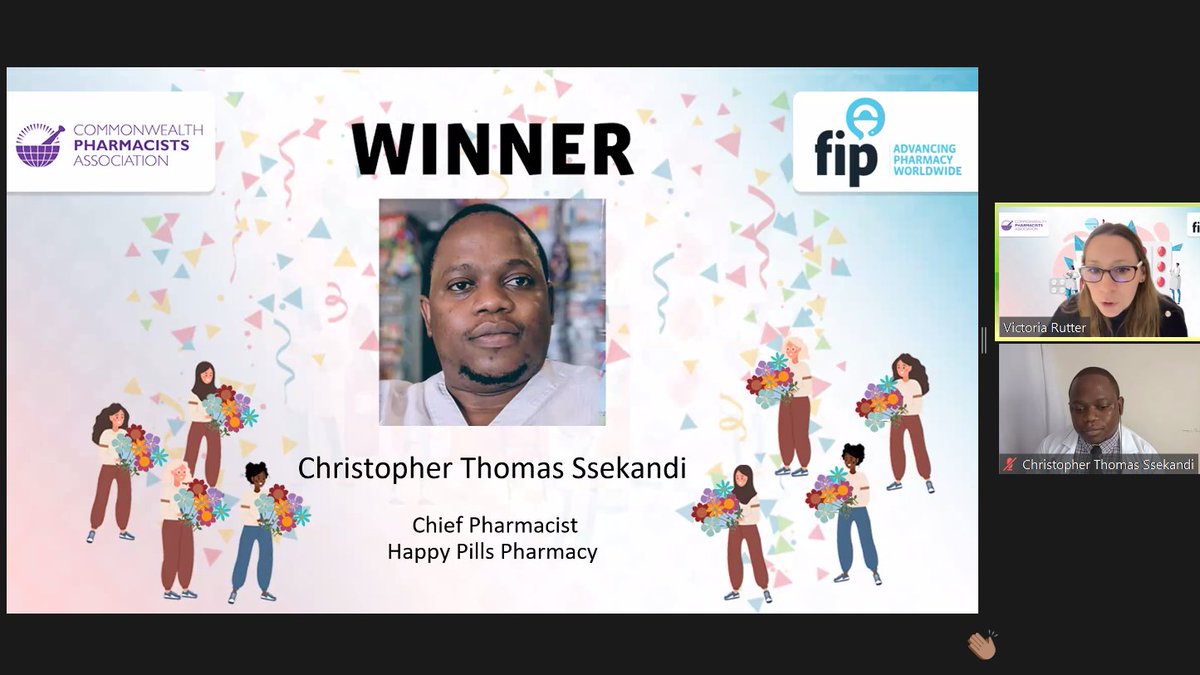 CW_Pharmacists's tweet photo. Congratulations to Christopher Thomas Ssekandi
for his #AMR solution that focuses on antimicrobial disposal practices in Uganda which was recognised in our innovation competition during our final CPA &amp; @FIP_org webinar this morning! 🥳

#CPApharm #FIPDigitalEvent #WAAW2022 https://t.co/SDxMZphcIK