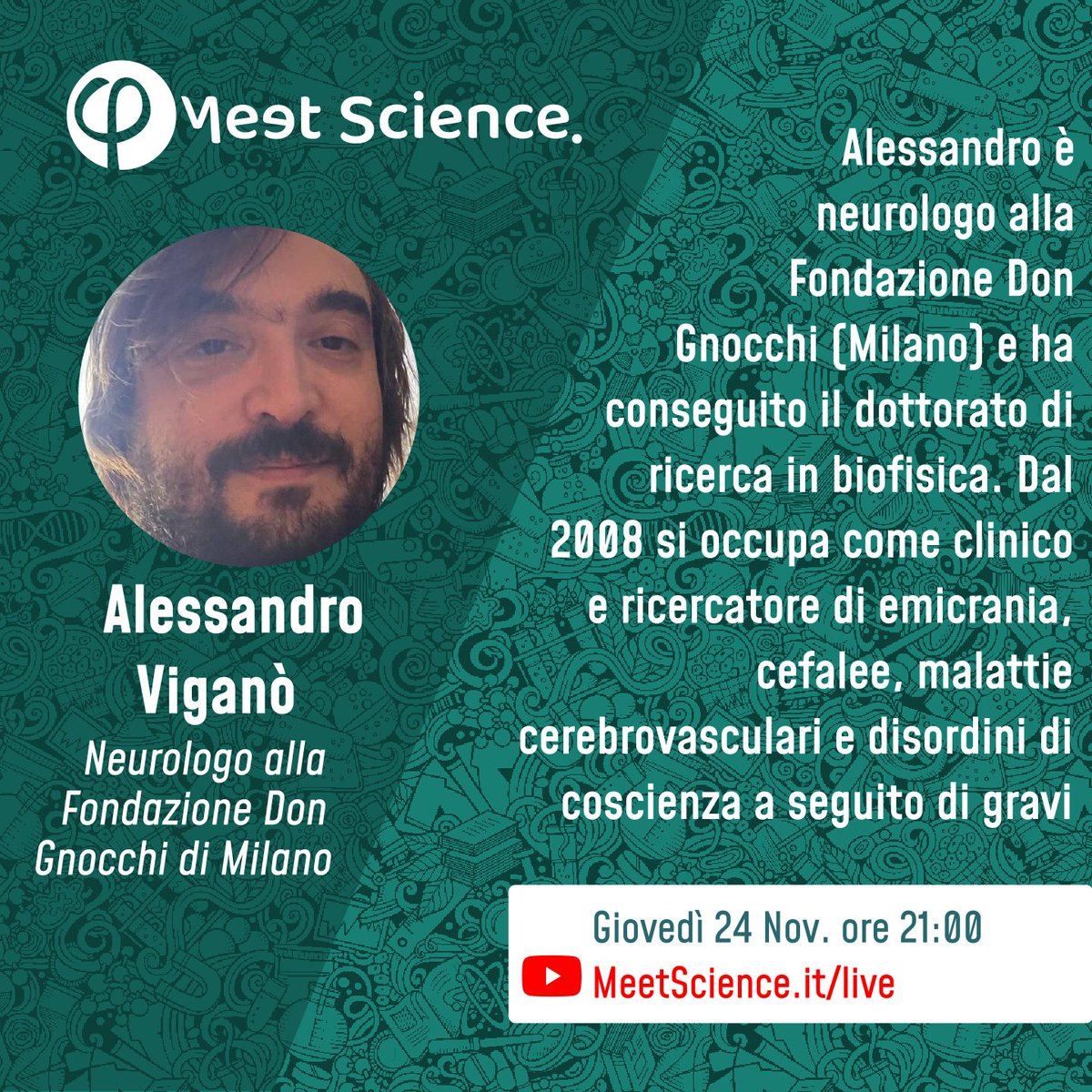 MeetScienceIT's tweet photo. Discuteremo di questo e molto altro con Alessandro Viganò, neurologo alla Fondazione Don Gnocchi di Milano (@don_gnocchi) e grande esperto del tema sia dal punto di vista clinico sia da quello della ricerca.
#emicrania #neurologia #fondazionedongnocchi #cefalea #MeetScience https://t.co/TM7XQyhCup