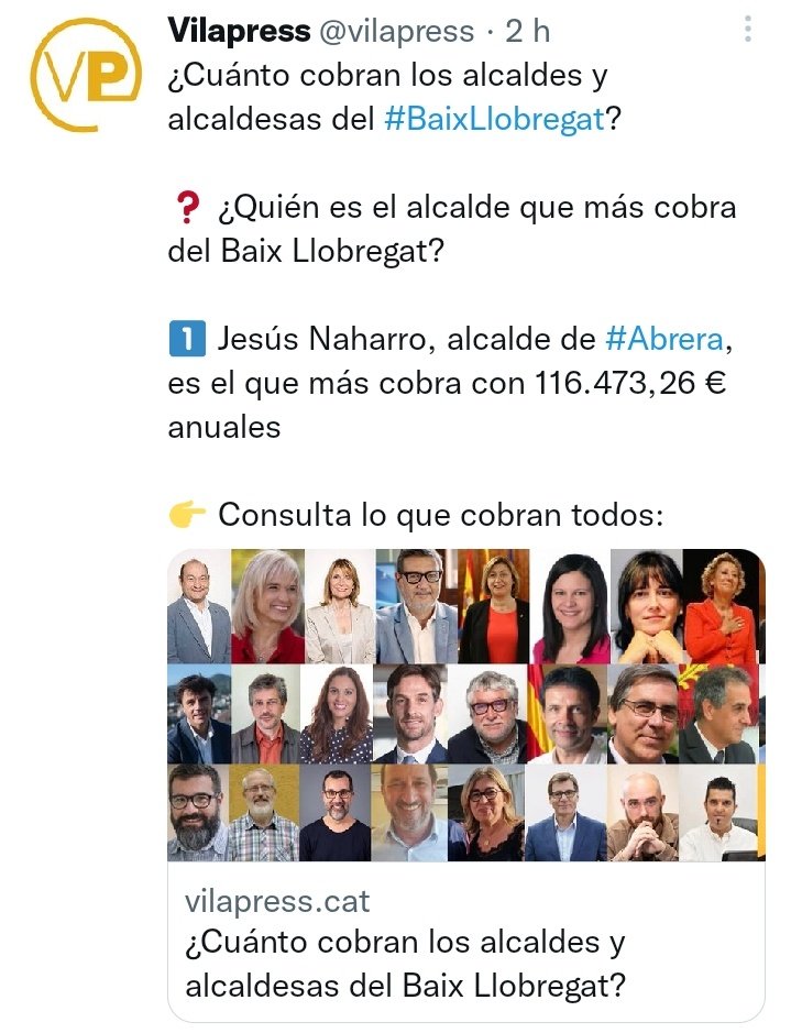 ComuAlternativa's tweet photo. L'alcalde Naharro cobra més que els alcaldes i alcaldesses de les grans ciutats del Baix Llobregat.

I més del doble que l'alcalde de Martorell, i fins i tot que el president del govern d'Espanya.

Informació de @vilapress 

#Abrera https://t.co/aA0QuFBBg1