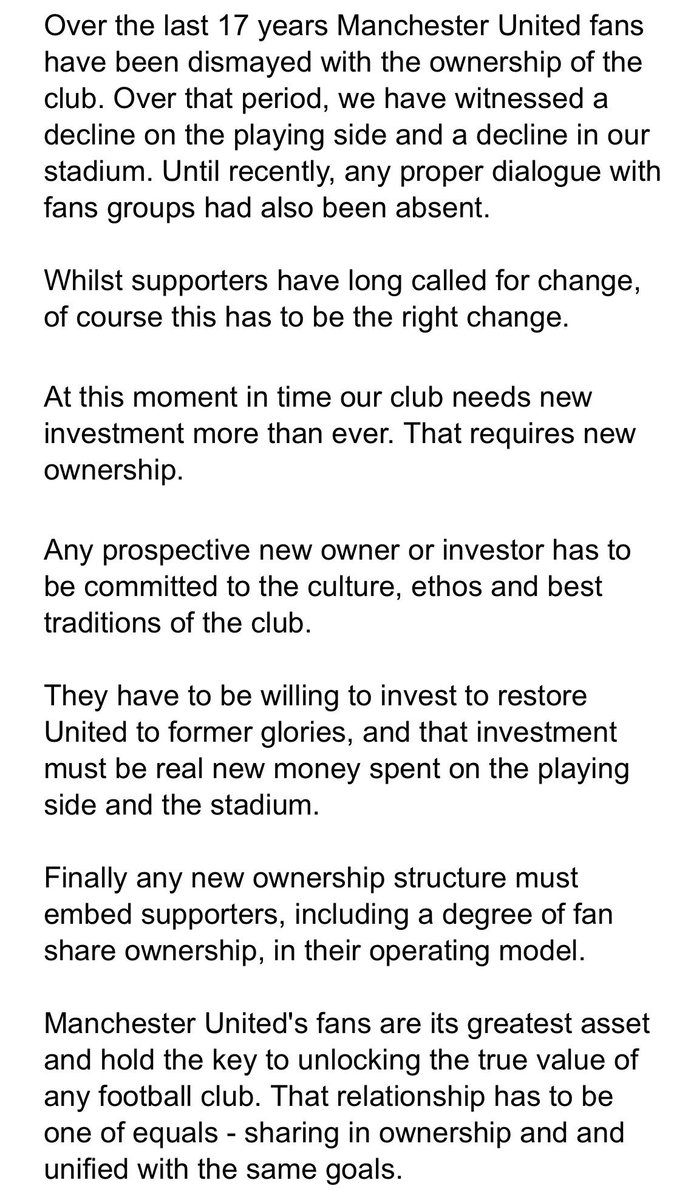 DNyeko's tweet photo. A statement from @MU_ST on any would be potential investors in purchasing Manchester United from the Glazers.
@MUFC| #MUWomen | #Allredequal
@ManUtd | @ManUtdWomen https://t.co/a4kP1gBLIN