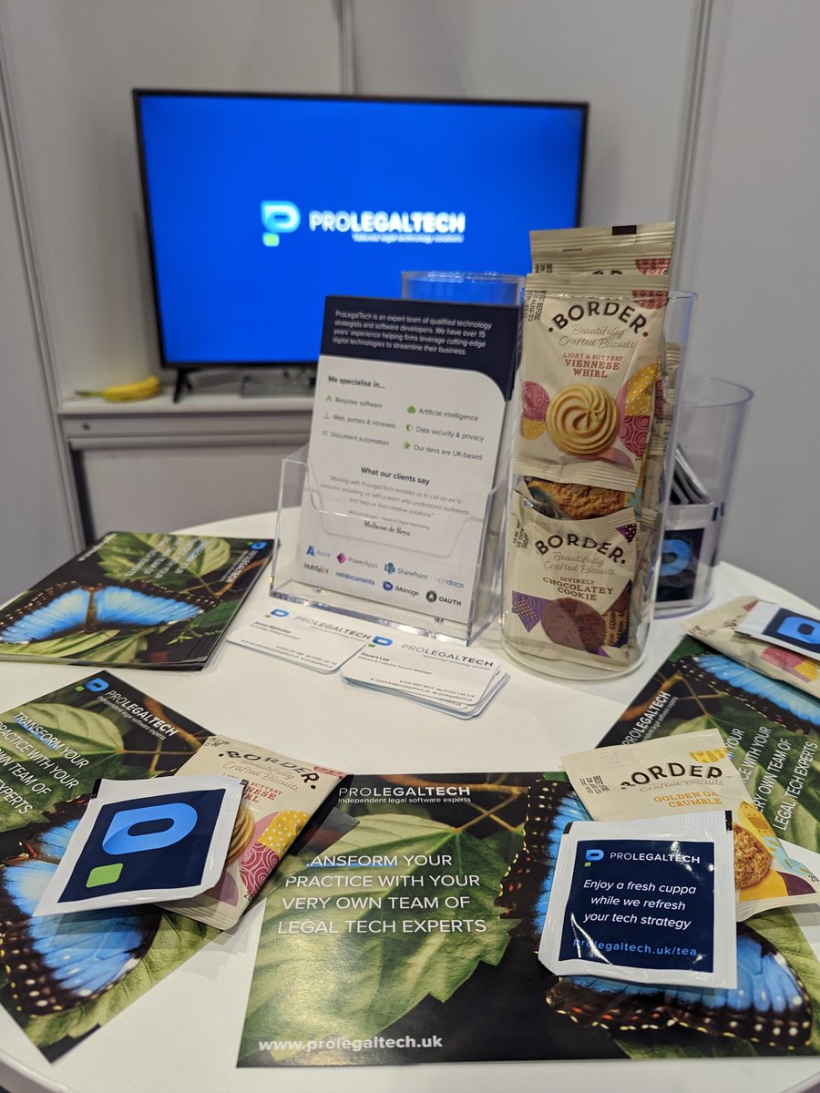 ProLegalTechUK's tweet image. Day 2 of @LegalexShow is well underway! Come to stand 411 for a cookie and a teabag, and let us find a tech solution for you. #legalex @ExCeLLondon