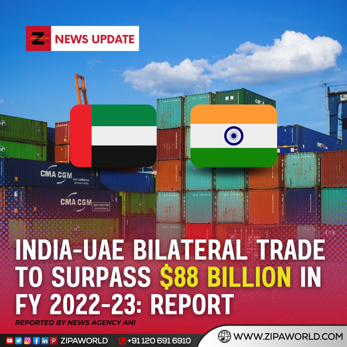 zipaworld's tweet photo. LOGISTICS NEWS UPDATE :: The trade between India and United Arab Emirates is likely to surpass $88 billion in FY 2022-23.
#LogisticsNews #logistics #zipaworld #DigitalLogistics #LogisticsFact #IndiaLogisticsnewsupdate #transportation #shipping #logisticscompany https://t.co/i4oH2ogTZC