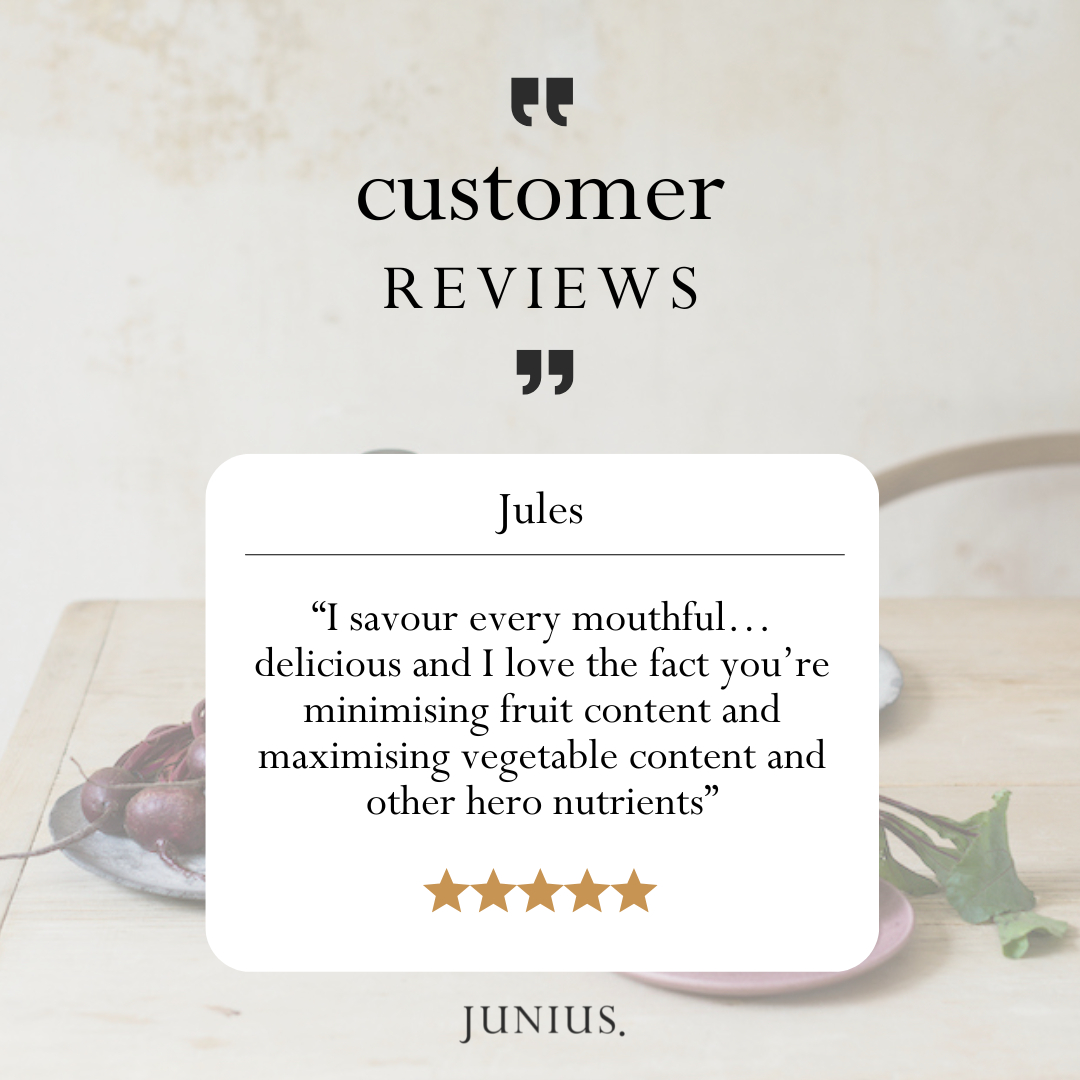 wearejunius's tweet image. We pride ourselves on using minimal fruit whilst maximising vegetables and hero nutrients in our drinks..and we love that Jules is happy! 🤩

At JUNIUS we don’t add any sugars to our drinks. The naturally occurring sugar in our juices and shots is purely from the juice we ext