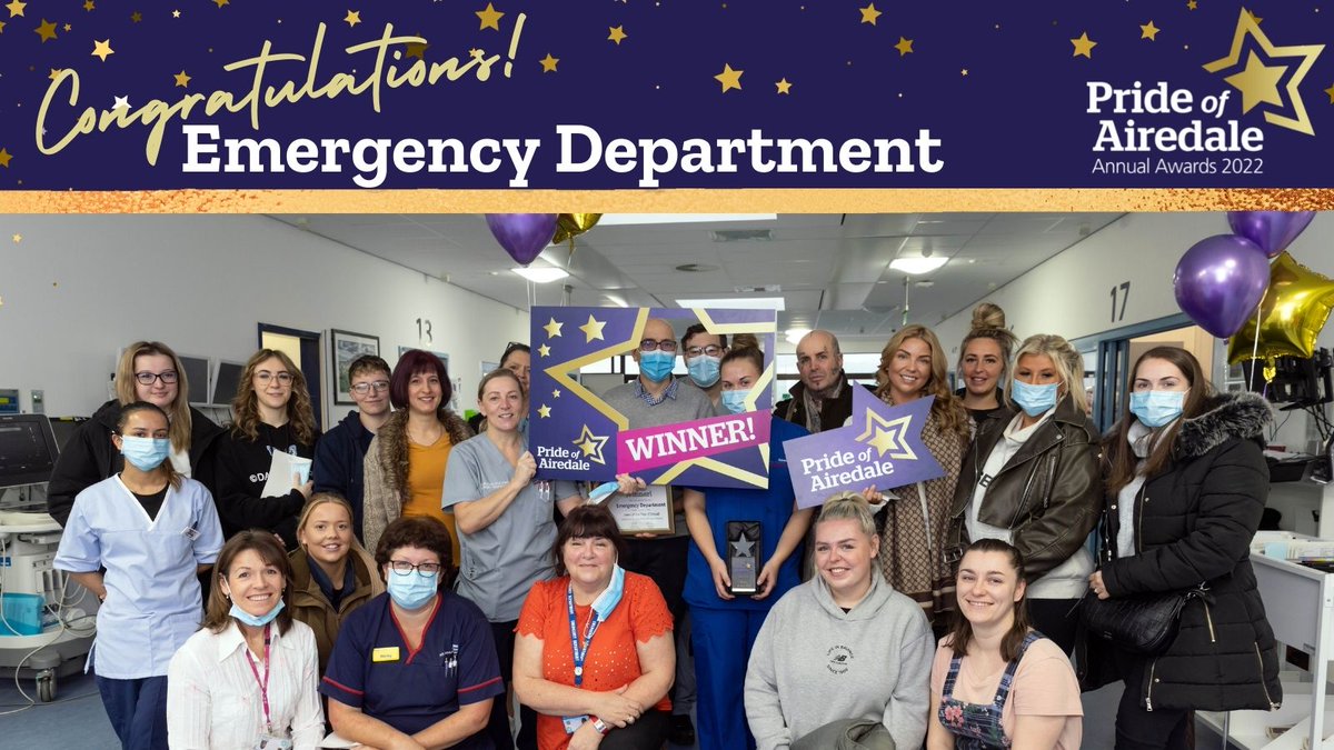 Airedale Hospital (@airedalenhsft) on Twitter photo The judges have voted and <a href="/Airedale_ED/">Airedale Emergency Department</a> is our Clinical Team of the Year! 👏👏👏
Congratulations to the whole department who have been nominated for "showing compassion, inclusivity, courage and humour while working together in the best interest of patients.”
#PrideofAiredale 🌟 The judges have voted and <a href="/Airedale_ED/">Airedale Emergency Department</a> is our Clinical Team of the Year! 👏👏👏
Congratulations to the whole department who have been nominated for "showing compassion, inclusivity, courage and humour while working together in the best interest of patients.”
#PrideofAiredale 🌟