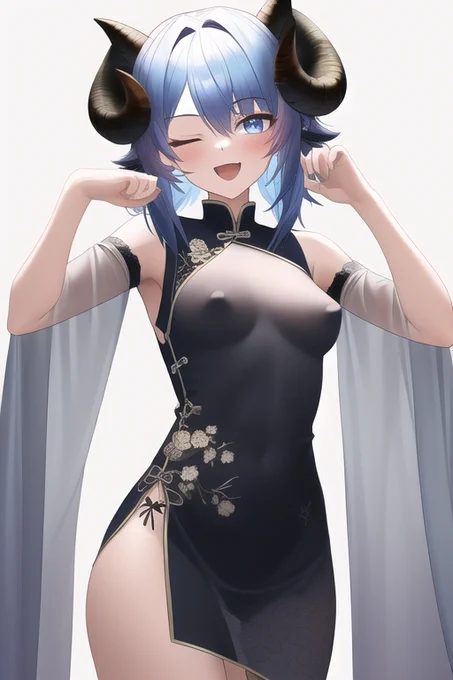 「シースルーチャイナドレス」という新概念を目にしたので、NAIちゃんにお願いしてみました("see-through china dress, [[nipples]]")。 えっろ……。  呪文はALTに。 #AIイラスト #AIArt #NovelAI #NovelAIDiffusion