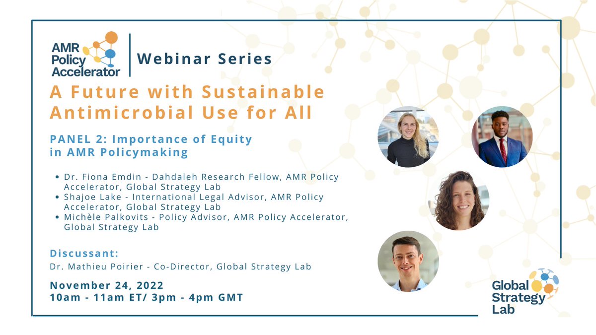 Don’t miss our final #WAAW2022 panel!

Join us in discussing the “Importance of Equity in AMR Policymaking”

Happening tomorrow:
📅 Nov 24, 2022
⏰ 10am - 11am ET 
Register here ➡️ bit.ly/3WsaOs2

#AMRpolicy

Let’s learn about our panelists ⬇️