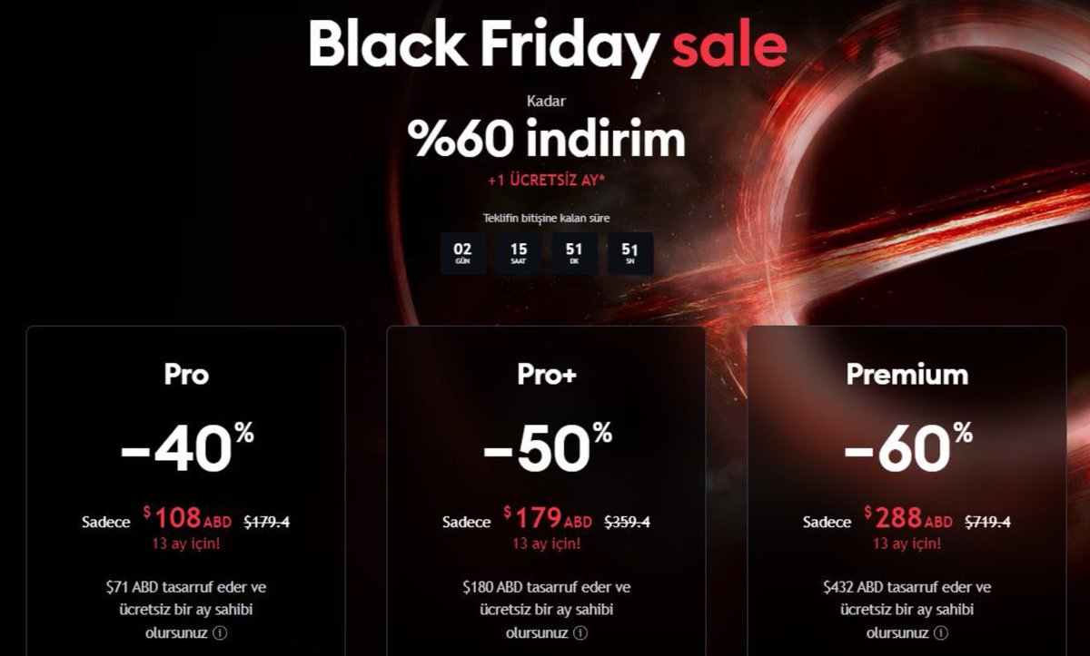 TradingView Black Friday'e özel %60 indirim düzenledi, benden de 1 kişiye premium üyelik hediye etmemi rica ettiler. Bende ek olarak 1 kişiye <a href="/PresenTrading/">PresenTrading</a> eğitimi hediye etmek istiyorum.

Şartlar: <a href="/tr_tradingview/">TradingView Türkiye 🇹🇷</a> &amp; <a href="/PresenTrading/">PresenTrading</a> hesaplarını takip et. Bu tweet'i RT'le