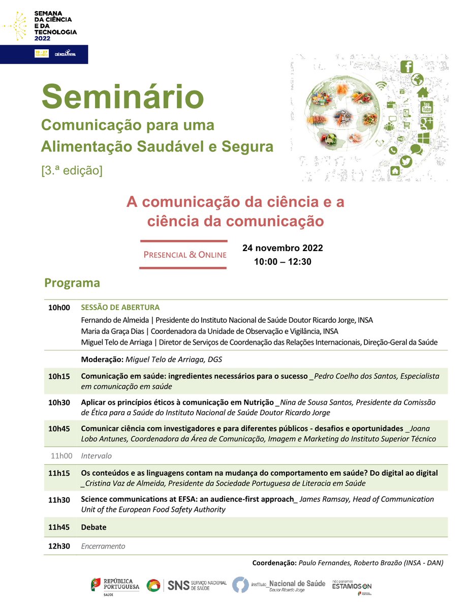 irj_pt's tweet photo. É já amanhã que decorre a 3.ª edição do Seminário “Comunicação para uma alimentação saudável e segura”, promovida pelo @irj_pt e integrada na Semana da Ciência e da Tecnologia 2022.
Saiba mais ➡️ https://t.co/qO7cBaztmc

#SemanaCT #Formação #INSA #InstitutoRicardoJorge #Saúde https://t.co/YbJEPIUtfn