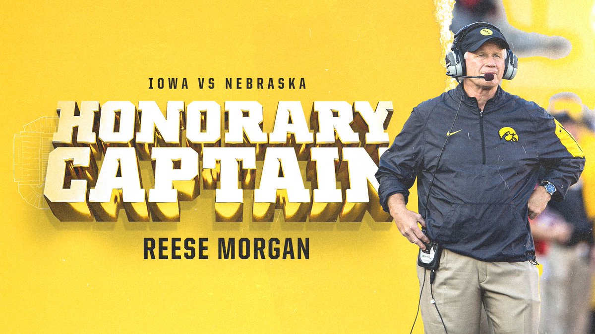 HawkeyeFootball's tweet photo. Excited to have Reese Morgan as our Honorary Captain on Friday! 

He spent 19 seasons on staff as an assistant coach under KF before retiring in the spring of 2019.

#Hawkeyes https://t.co/kennarB1Mz