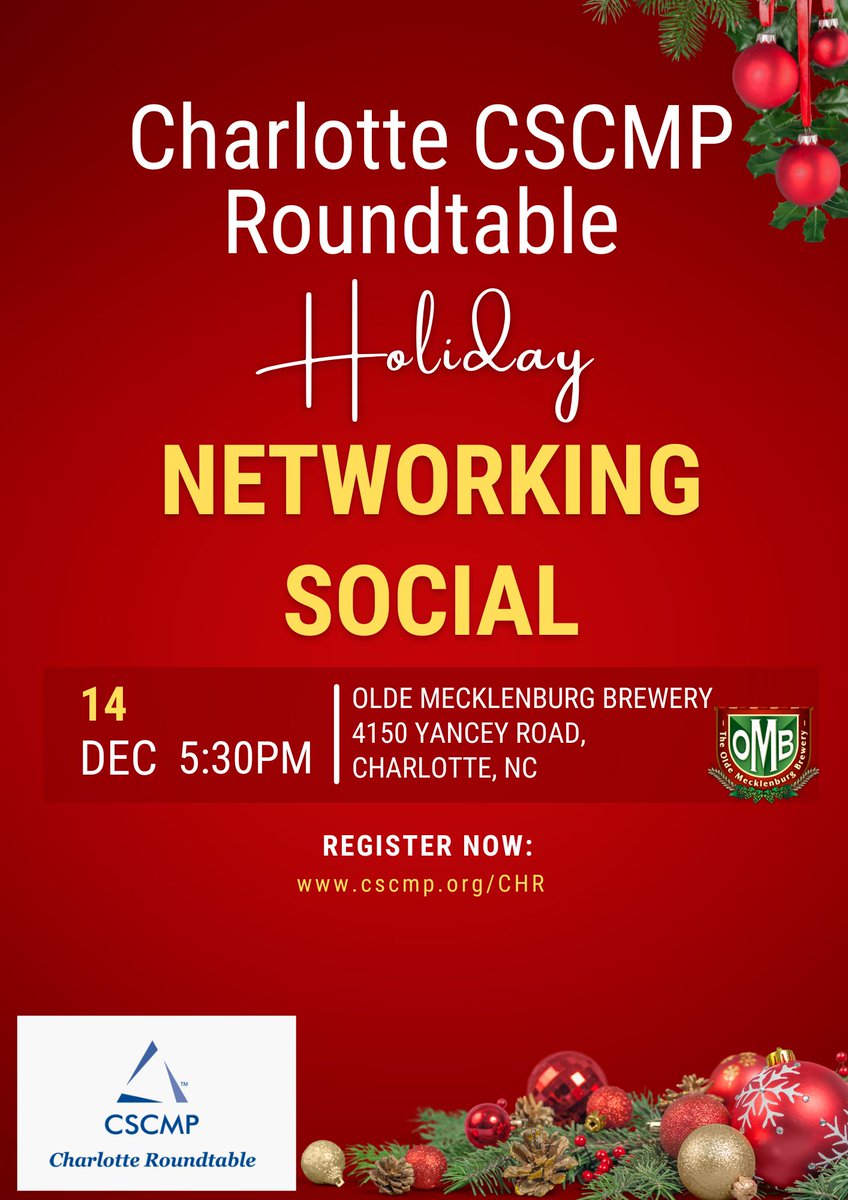 CSCMP_CLT_RT's tweet photo. Join us December 14th at @oldemeckbrew for a #CSCMPCLT Holiday Networking Social! https://t.co/MsGdSDRo66