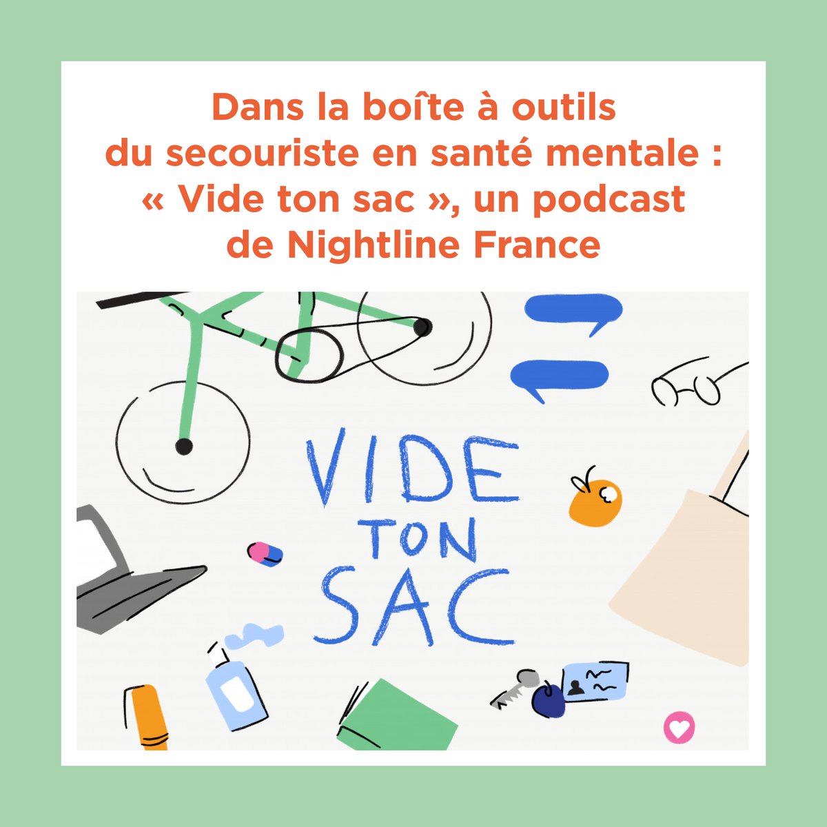 🎧 Avec le podcast « Vide ton sac », @NigthlineFrance donne la parole aux étudiants au sujet de leur santé mentale. Le but : recueillir les témoignages de ses bénévoles et parler de santé mentale étudiante !

#pssm #santementale #secourisme