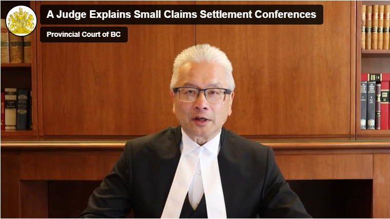 BCProvCourt's tweet photo. What happens at a Settlement Conference in BC Provincial Court?  Watch our 8 minute VIDEO,  "A judge explains Small Claims Settlement Conferences". https://t.co/gFrPBS4Mh2 #SRLs #accesstojustice #A2J https://t.co/EEGCmiDYX5