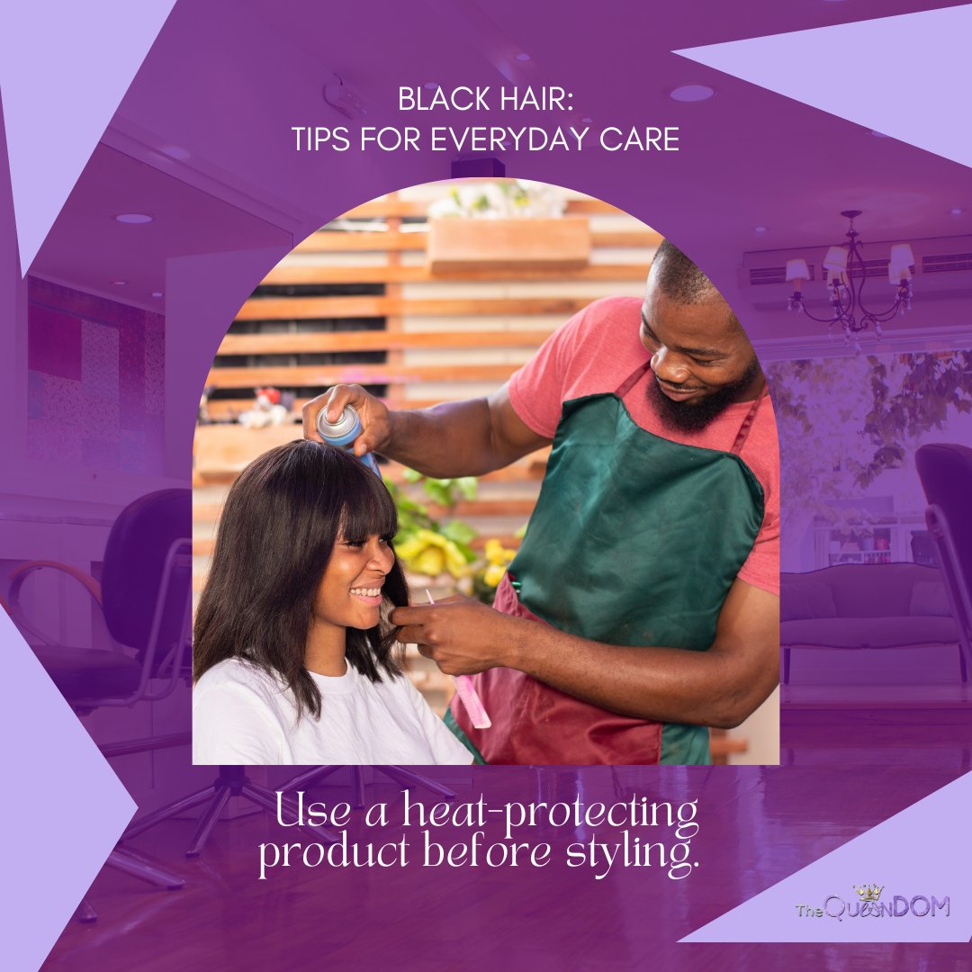 thequeendombbtx's tweet photo. Tip of the day to help keep Black hair healthy:

*Use a heat-protecting product before styling. Adding this to wet hair before styling will help minimize heat damage.

Source: https://t.co/fgTeGWsmS8
#haircare #beautytipoftheday #blackhair #everydayhaircaretips #thequeendom https://t.co/lozqE6SR5n