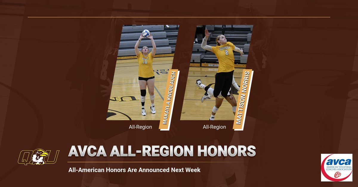 QUHawks's tweet photo. Congrats to @QUHawksWVB's Makayla Knoblauch and Mattison Norris on picking up more all-region honors!!

These two are now eligible to become all-Americans! https://t.co/TR4SSMsC4D
