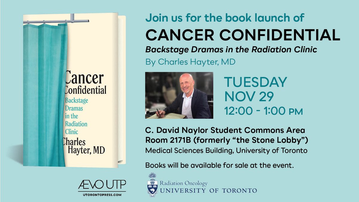 RSVP today for the launch of Cancer Confidential on November 29th: bit.ly/3UHfZTP
Author <a href="/HayterCharles/">Charles Hayter 🏳️‍🌈</a> will be there to sign copies and discuss this emotional memoir. <a href="/UofTDRO/">Radiation Oncology</a> <a href="/uoftmedicine/">Temerty Medicine</a>