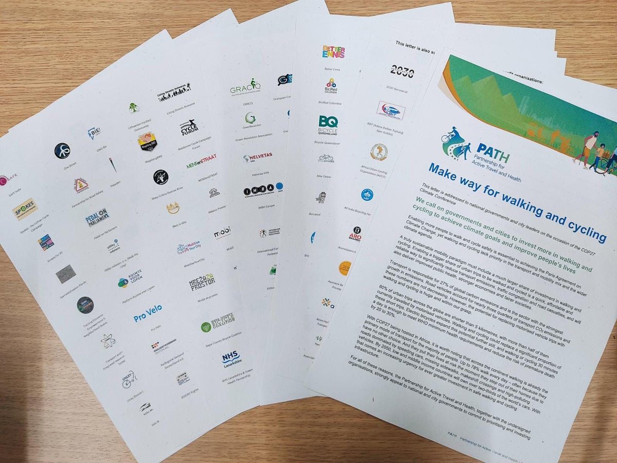 PATHwalkcycle's tweet photo. 📢PATH's #COP27 letter received over 400 signatories!

We have called on world leaders to promote more cycling and walking to tackle the climate emergency.

Read our PR👇

https://t.co/izZ9ifnGM4 https://t.co/HJbsKfxzUK