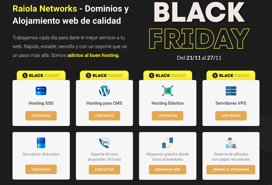 ¿No crees que es momento de darle alegría a tu cuenta de afiliado?
🎁Con las ofertas de Black Friday de <a href="/RaiolaNetworks/">Raiola Networks</a> tienes la oportunidad de impulsar tus ventas y comisiones.

➡️ gestiondecuenta.eu/aff.php?aff=385
Aprovecha ya mismo esta oferta hasta el 🗓️ 27/11 a las 23:59.