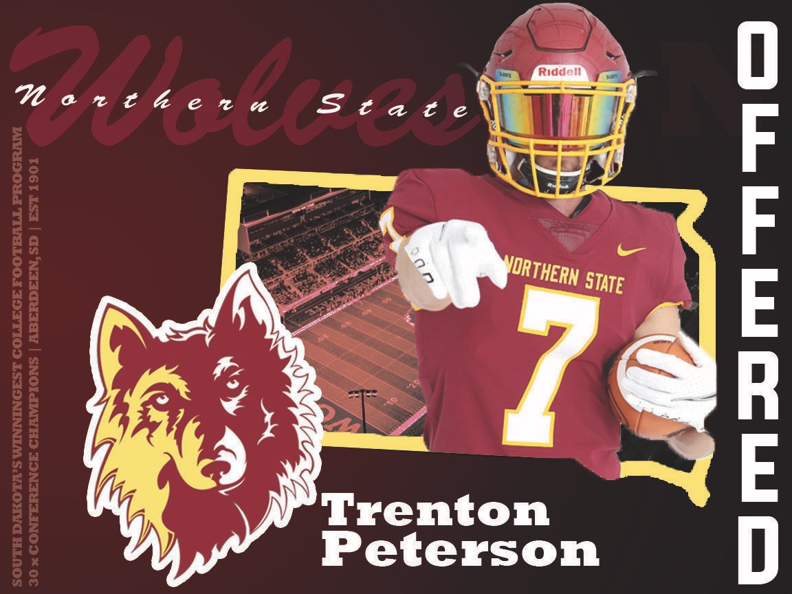TrentonPeters18's tweet photo. Blessed to say that I have received a scholarship offer to play at Northern State University!🐺 Thank you @CoachGlas05 @NSUCoachSchmidt @CoachSchlichte @NSUWolves_FB https://t.co/ceR38Dm5KR