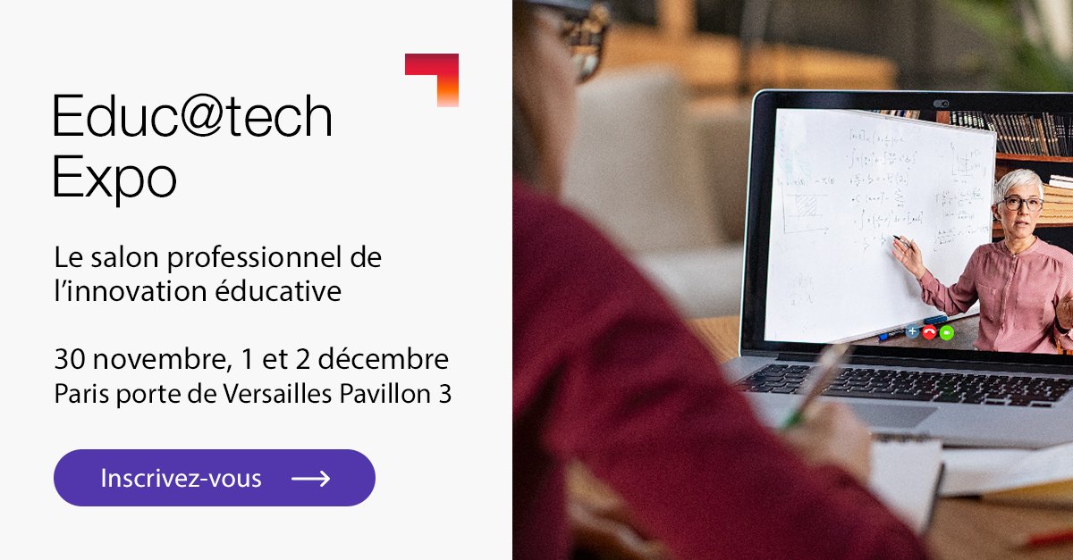 CGI en France (@cgi_fr) on Twitter photo #SaveTheDate Qu'avez-vous de prévu les 30 novembre, 1er et 2 décembre ?
Nos experts vous donnent rdv au salon #EducatechExpo pour échanger sur l'innovation éducative.
👉bit.ly/3i6jKDX
#MoisInnovationPublique #CGIBusinessSolutions #EducationNumérique <a href="/educatechexpo/">Educatech Expo</a> #SaveTheDate Qu'avez-vous de prévu les 30 novembre, 1er et 2 décembre ?
Nos experts vous donnent rdv au salon #EducatechExpo pour échanger sur l'innovation éducative.
👉bit.ly/3i6jKDX
#MoisInnovationPublique #CGIBusinessSolutions #EducationNumérique <a href="/educatechexpo/">Educatech Expo</a>