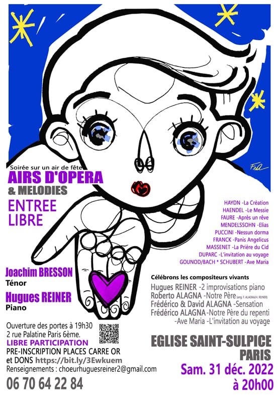 ChoeurHReiner's tweet photo. #Chœur #HuguesReiner
🗣🎼 Soirée sur un air de fête 🎶 🎉
« AIRS D’OPÉRA &amp; MÉLODIES » 

🗓 sam. 31 déc. 2022, 20h00
📍 #ÉgliseSaintSulpice, #Paris 6e
🎫 #EntréeLibre, #LibreParticipationAuxFrais
ou Pré-inscription carré or et dons  https://t.co/nJznsP6jNr

https://t.co/AWLRR5wKzo https://t.co/GmuMbsRfeY