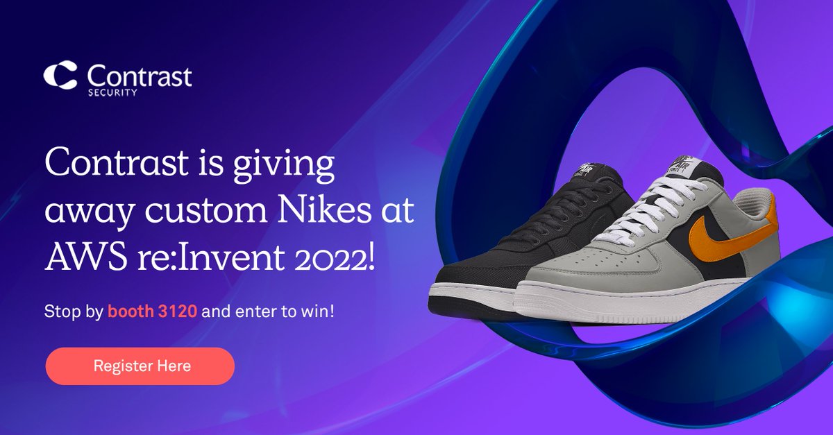 contrastsec's tweet photo. Want some sweet new shoes? You'll want to stop by our booth #3120 at AWS #reInvent. We are giving away a pair of custom shoes from Nike. Register here to meet with us:  https://t.co/IStupHkqin https://t.co/oEHO3cojct