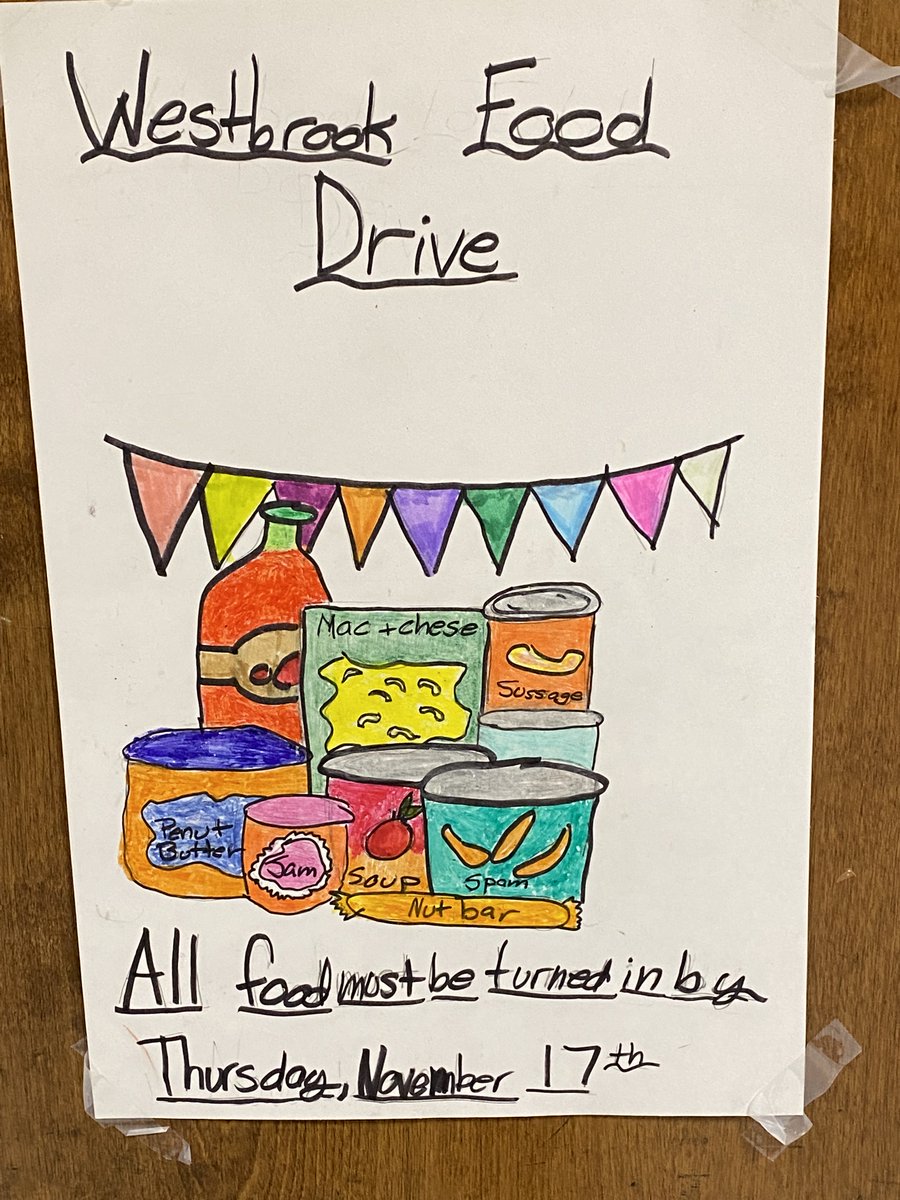 Donations were taken to St. Joseph's Food Pantry.  Thank you to the WB students, staff &amp; families who generously donated to the WB Cares food drive,  Great posters created by our 5th grade WB Inspires Ambassadors. Happy Thanksgiving! @drdana_dana @WestMilfordSupt <a href="/westbrookpta/">Westbrook School PTA</a>