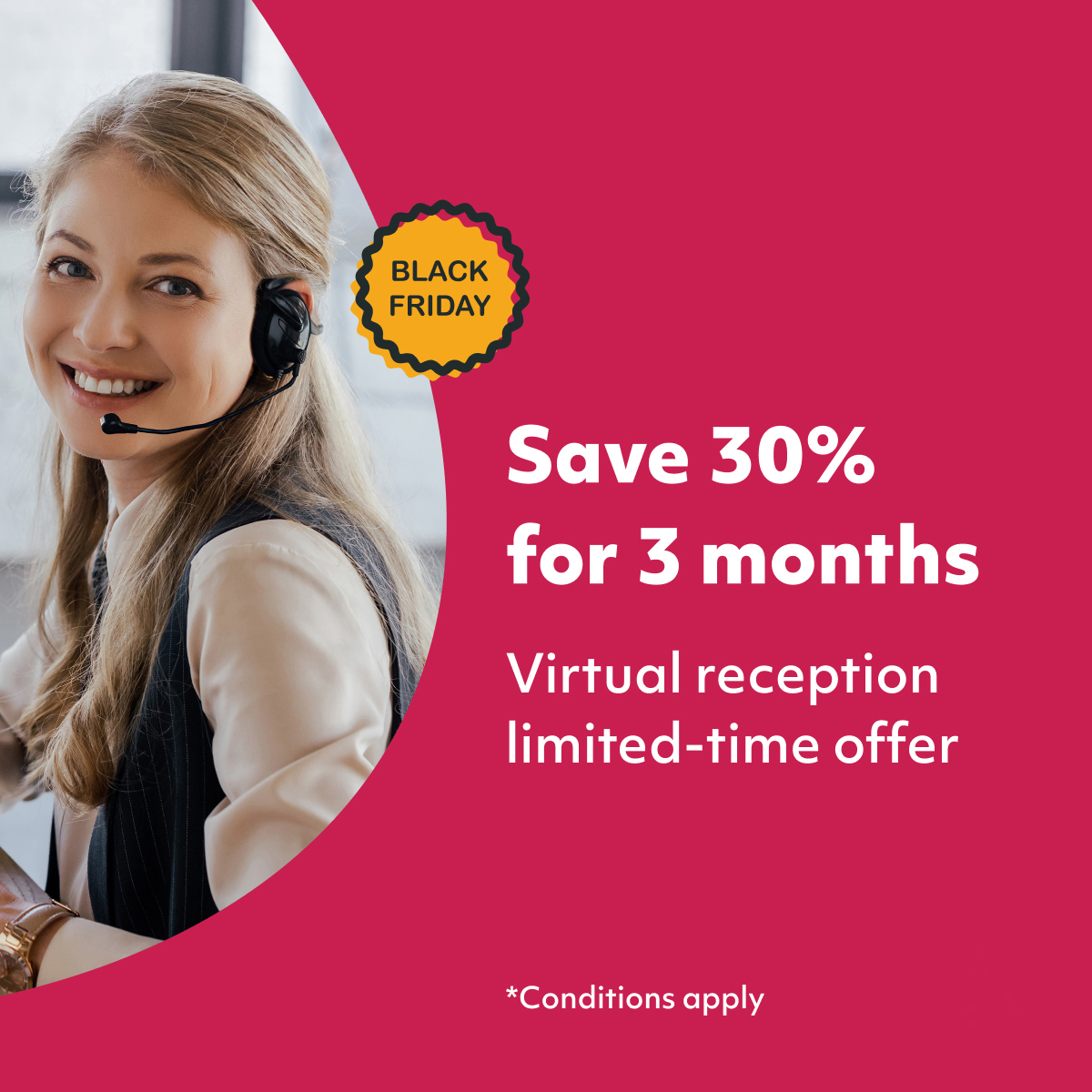UK businesses can save 30% on business call answering with our Black Friday deal! Use the code BF30 before the end of Cyber Monday to claim discounted virtual reception services for 3 months.

#businessuk #smallbusinessuk #blackfridayuk