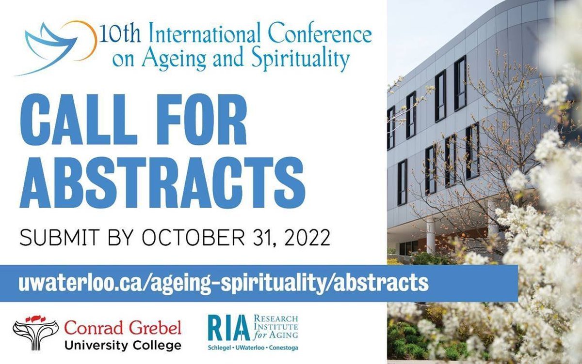 One more week (deadline extended to Nov. 30) to submit your abstract for our June 2023 conference! Join <a href="/drkathrynmannix/">Kathryn Mannix</a> <a href="/shmcfadden/">Susan H. McFadden</a> <a href="/EllenIdler/">Ellen Idler</a> and other colleagues from around the world in beautiful Waterloo Canada (or participate online):  uwaterloo.ca/ageing-spiritu…