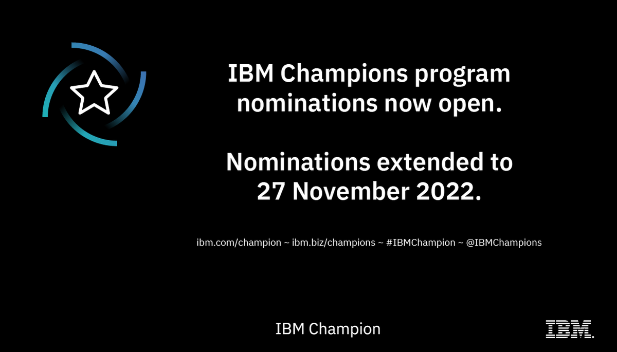 It's almost Thanksgiving in the US. Want to know what WE'RE feeling grateful for? Our #IBMChampion stars and all their contributions. Content, community, troubleshooting, leadership, and more. You can join them - nominations open through 27 November. ibm.co/3Oy87S9