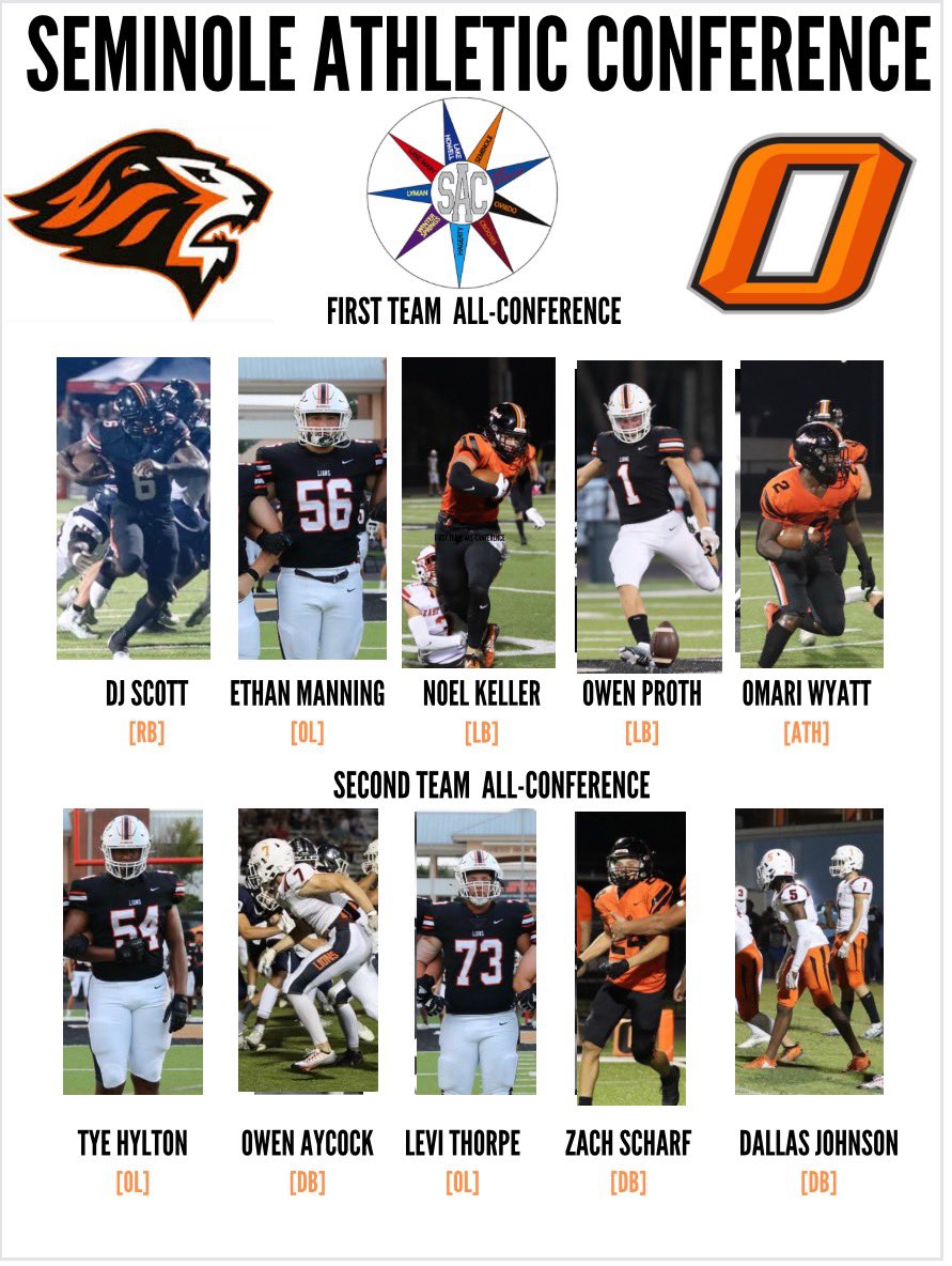 Oviedo_Football's tweet photo. Congrats to our Lions who made the SAC All-Conference Team. #1PRIDE https://t.co/YoKrhKQbga