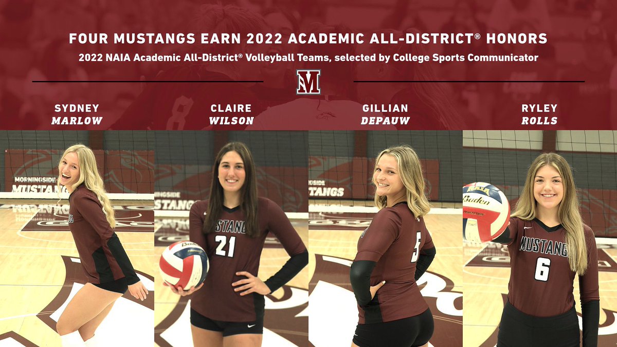 msidewvb's tweet photo. Congrats to these four mustangs for being selected to the 2022 NAIA Academic All-District® Volleyball Teams, announced by College Sports Communicators (CSC). These four are amongst the nation’s top student-athletes for their performances on the court and in the classroom! 📚🏐👏🏼 https://t.co/qUiScx2quE