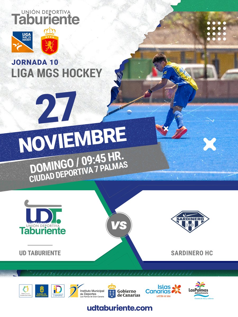 💪 Doble jornada en 7 Palmas

🏆 Jornada 10 #LigaMGSHockey
🆚 <a href="/SardineroHC/">Sardinero H.C.</a>
📆 Domingo 27 noviembre
🏟  Ciudad Deportiva 7 Palmas
⌚️ 09:45hic
📺 bit.ly/-J10-Tabu-Sard…

#VamosTabu #GCIslaEuropeadelDeporte #grancanaria #GranDestino #MuchoPorVivir #islascanariaslatituddevida
