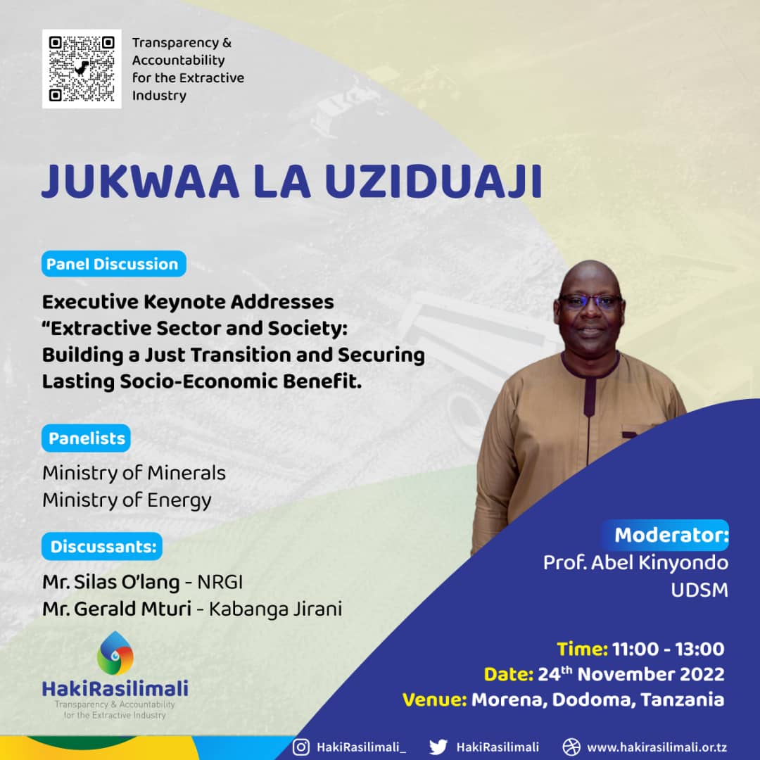 HakiRasilimali (@hakirasilimali) on Twitter photo A Keynote address at #JukwaaLaUziduaji2022 will be given by <a href="/MadiniTanzania/">Wizara ya Madini</a> & <a href="/Nishati2017/">Nishati</a>.
This session will be moderated by Prof. <a href="/AbelKinyondo/">Abel Alfred Kinyondo, Ph.D.</a> and will focus on "Extractive Sector & Society: Building a Just Transition & Securing Lasting Socio-economic Benefits" for Tanzania. A Keynote address at #JukwaaLaUziduaji2022 will be given by <a href="/MadiniTanzania/">Wizara ya Madini</a> & <a href="/Nishati2017/">Nishati</a>.
This session will be moderated by Prof. <a href="/AbelKinyondo/">Abel Alfred Kinyondo, Ph.D.</a> and will focus on "Extractive Sector & Society: Building a Just Transition & Securing Lasting Socio-economic Benefits" for Tanzania.