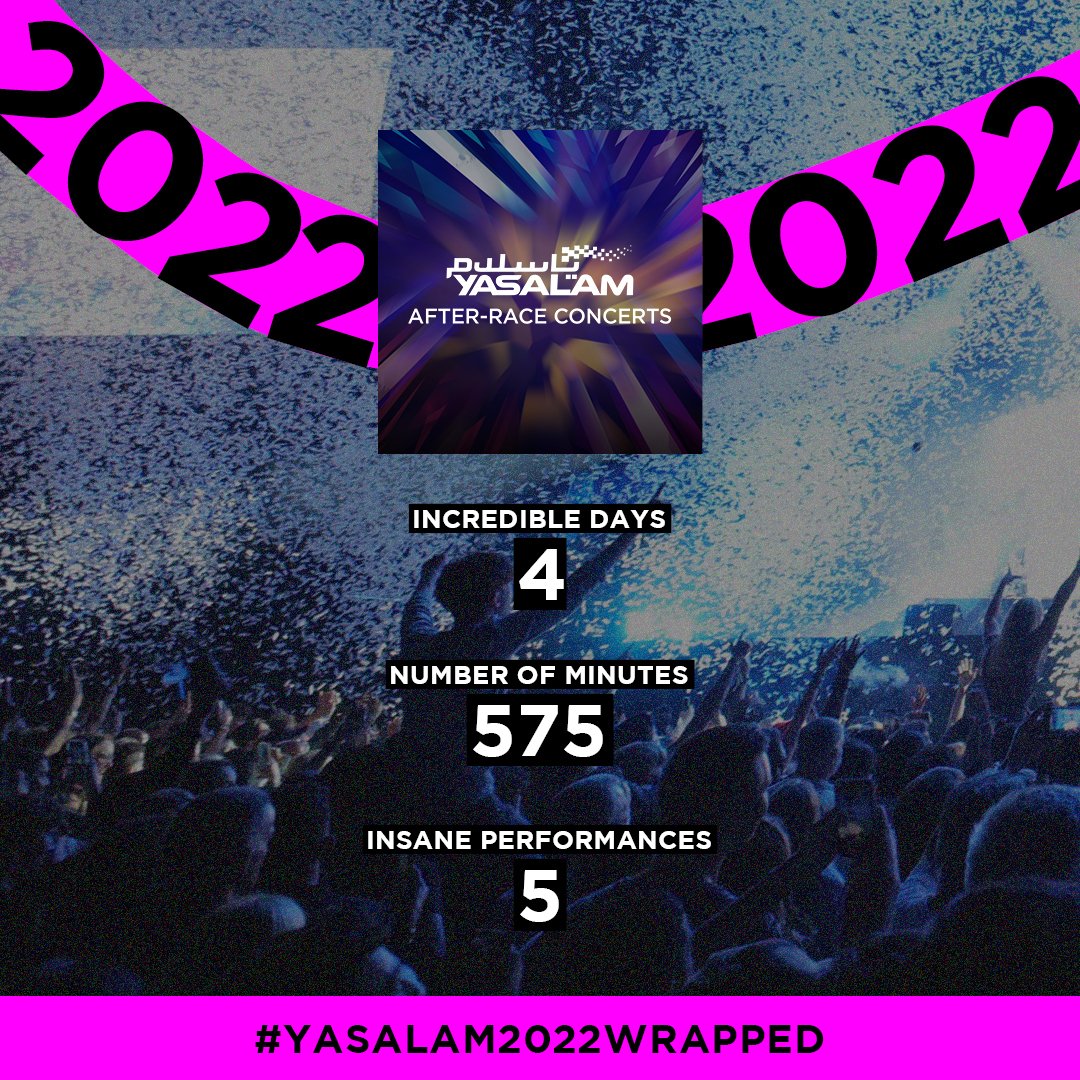 YasalamAE's tweet photo. This is Yasalam Wrapped!
Swipe to see a few of our favourite #Yasalam2022 moments.
What was yours? 👇
#FlashEntertainment
#EtihadPark
#YasIsland #InAbuDhabi
#AbuDhabiGP https://t.co/yyFQ0jzeb6