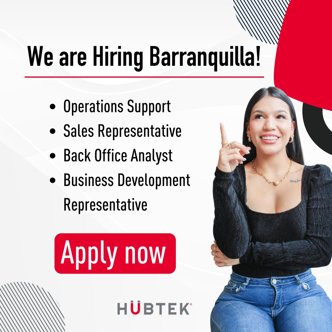 Hubtek1's tweet photo. Do you want to be part of our great team? Apply now! We are looking for talent in Barranquilla who want to work with American companies while boosting their career with us.

Apply now: https://t.co/yrGDz3o2pr

#team #growth #learning #tech #development #opportunities #supplychain https://t.co/nlwWWgqbof