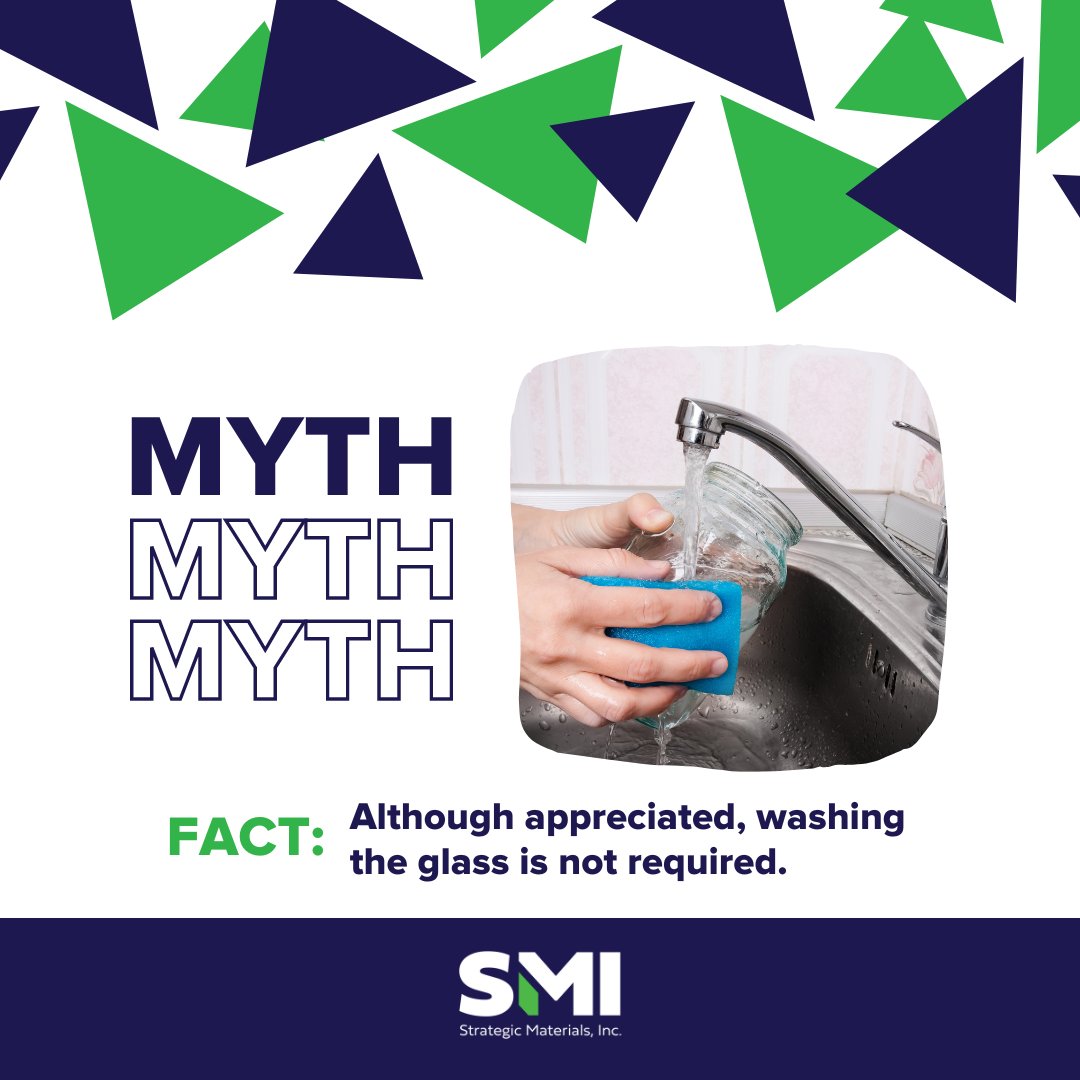 StratMaterials's tweet photo. ♻️✅ FACT: Although appreciated, washing the glass before you recycle is not required.
#glassrecycling #glass #chooseglass #glassfact https://t.co/fG5F7fFbQW