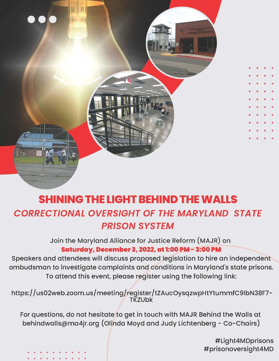 Ever wonder what’s happening in our state prisons? Please join us on Dec. 3rd to learn about why it’s important to have independent oversight of our state correctional system. 

Register here: ow.ly/mrCE50LLX1N