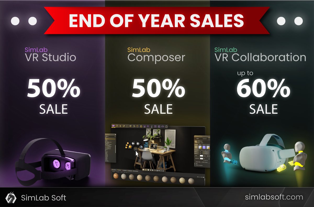 SimLabSoft's tweet photo. SimLab Team Wishes You Great Holidays.

We have a great discount this year which will be valid until the end of December 2022.

50% on Composer and VR Studio licenses, and up to 60% on VR Collaboration.

https://t.co/PFmgI83yU7

 #SimLab #Composer #VRstudio #VRCollaboration #VR https://t.co/GGGuOSPLWZ
