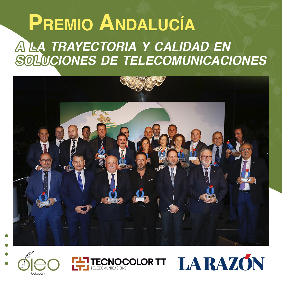 OleoTelecom's tweet photo. Premio a la excelencia en las Telecomunicaciones!
El pasado miércoles nuestra empresa, Tecnocolor TT Telecomunicacions SL, recibimos un reconocimiento a toda nuestra trayectoria en los IV Premios Andalucía de @larazon_es . https://t.co/Tl8IjLfcHp