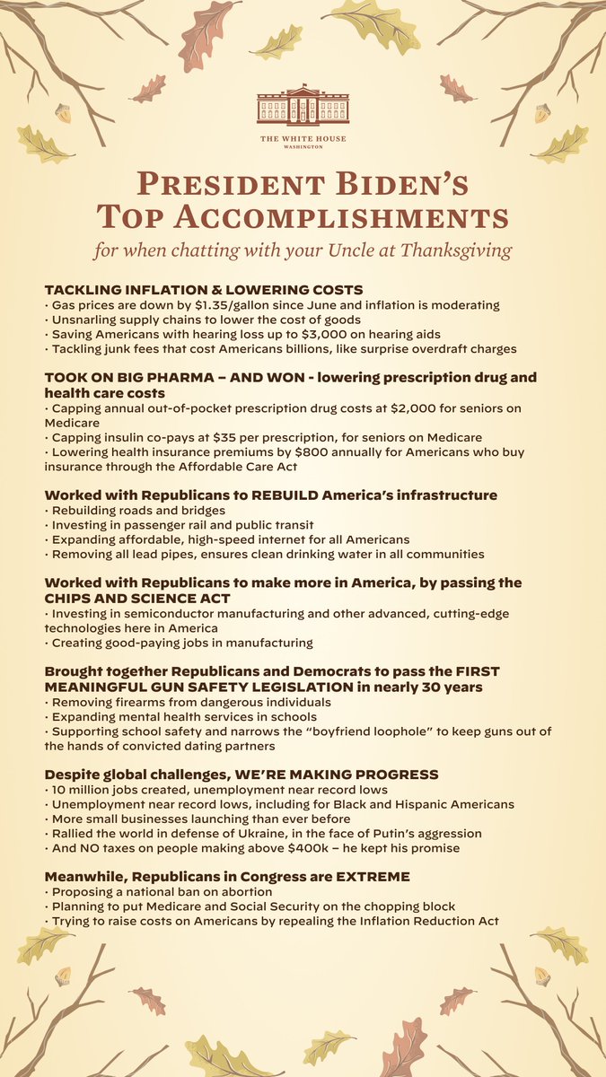 HerbieZiskend46's tweet photo. Sitting next to your Uncle at Thanksgiving? Need a cheat sheet on the President's accomplishments? We got you covered. https://t.co/ElXuLEJbmu