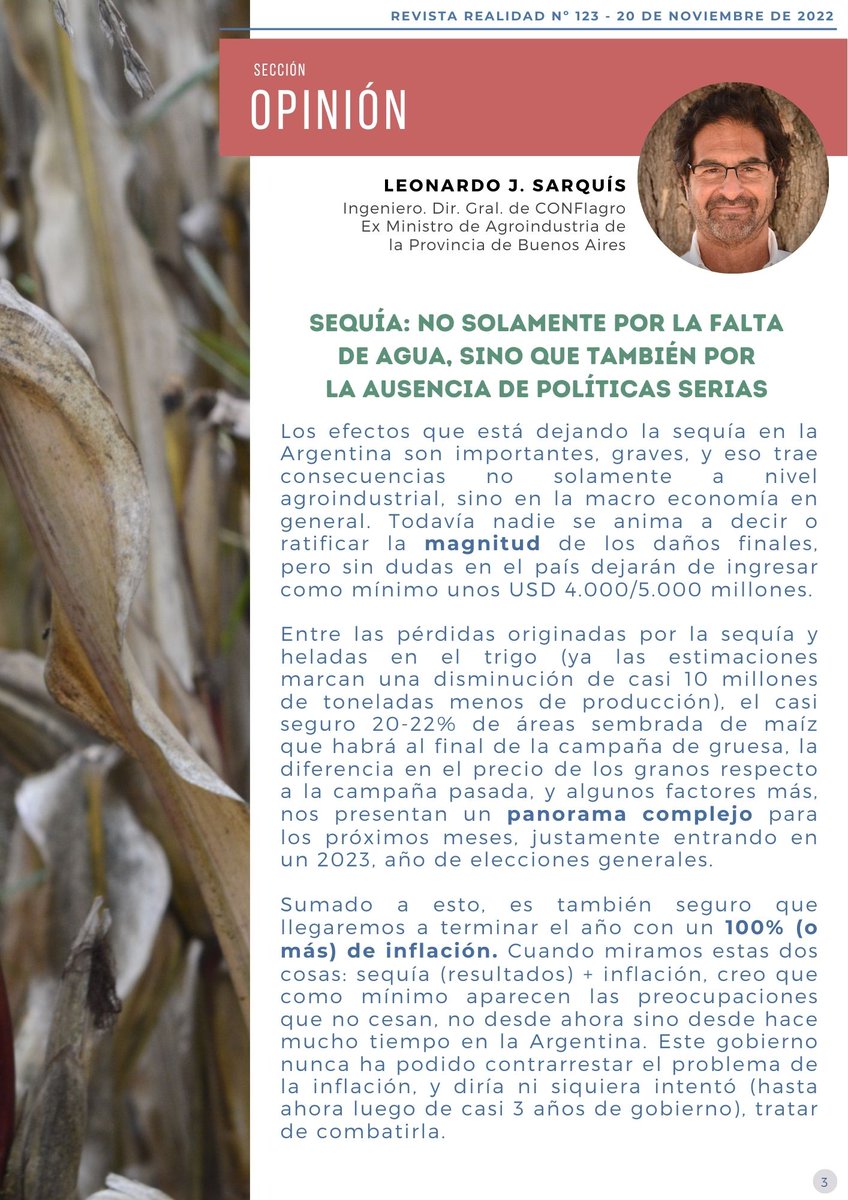 RealidadRevista's tweet photo. 💡🗒️"Sequía; No solamente por la falta de agua, sino que también por la falta de políticas serias", gran análisis de @ljsarquis para este N° de #Realidad

🔗📌Link de descarga de la revista:
https://t.co/Sd1EuMlGqh https://t.co/qDqvnklFyQ