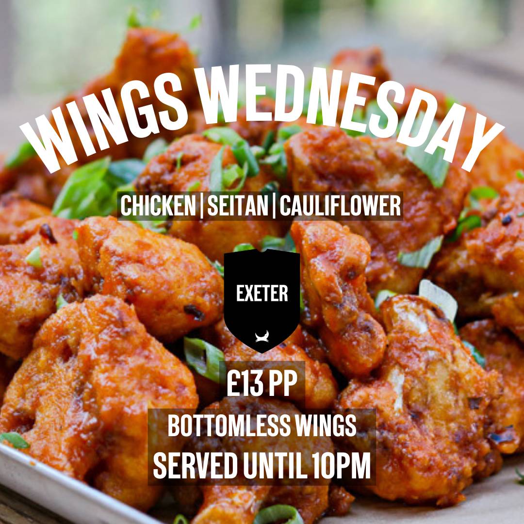 ✨WINGS WEDNESDAY✨

Wednesday means bottomless wings! Choose from either Chicken, Seitan, or Cauliflower for £13pp! 🔥

To take advantage, book through our website, bookings need to made 3 hours in advance. 👌🏼