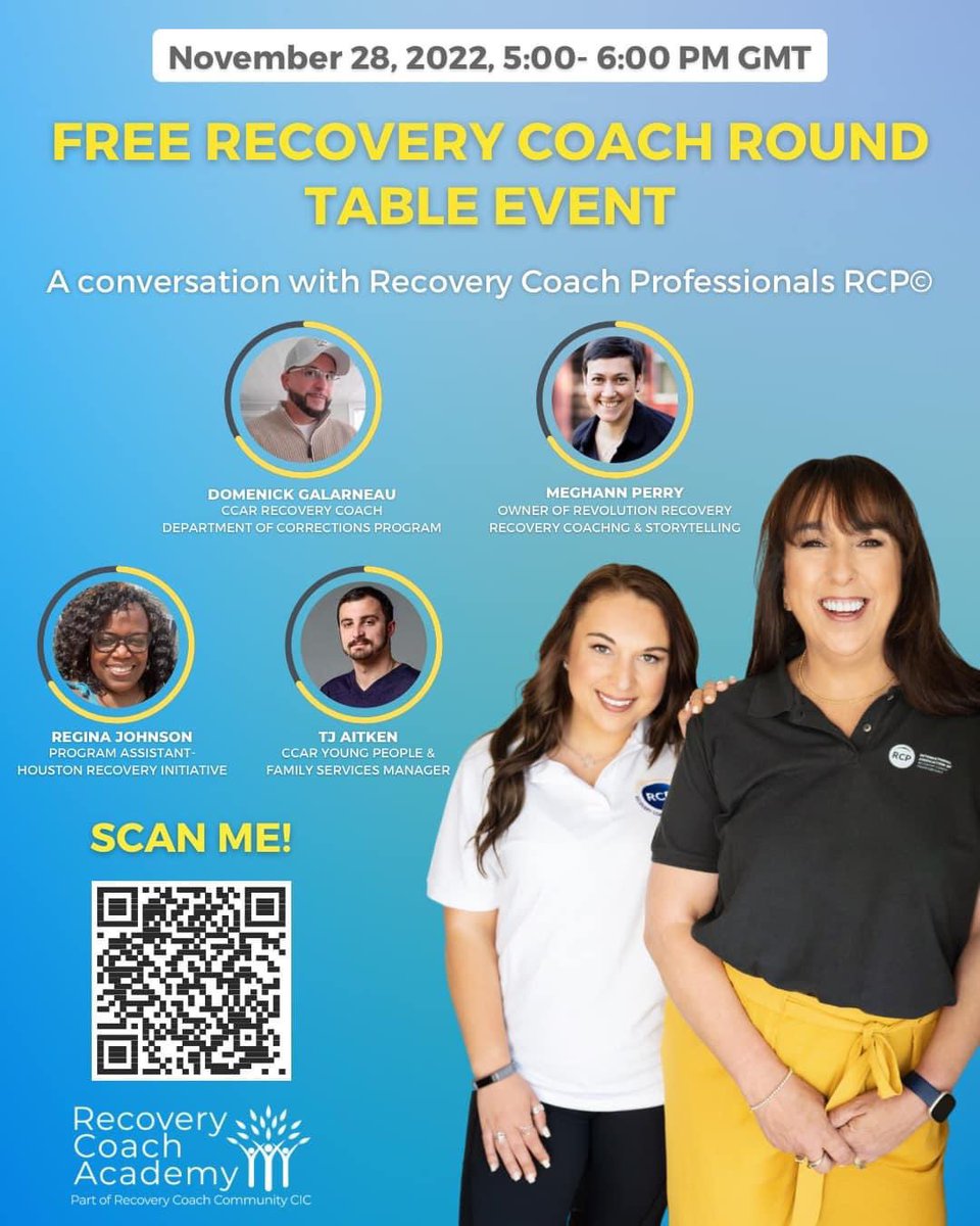 Training_RCA's tweet photo. Join us next Monday for our monthly Recovery Coaching Roundtable event🤗

This month our topic is “A conversation with Recovery Coach Professionals RCP©” 💜

Register here👉 https://t.co/4CBXDNPXgi https://t.co/T3ligxjZ8K