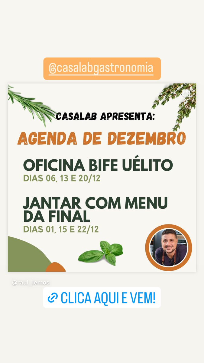 Raul_Cozinha's tweet photo. pessoal, vamos fazer jantares especiais e oficinas de Bife Uélito na CasaLab Gastronomia! ótimo rolê diferente e tb ótimo pras confraternizações de fim de ano! acessa https://t.co/6hf4ifGAAR e garante sua vaga #sortenasorte https://t.co/3iUsATSdbd