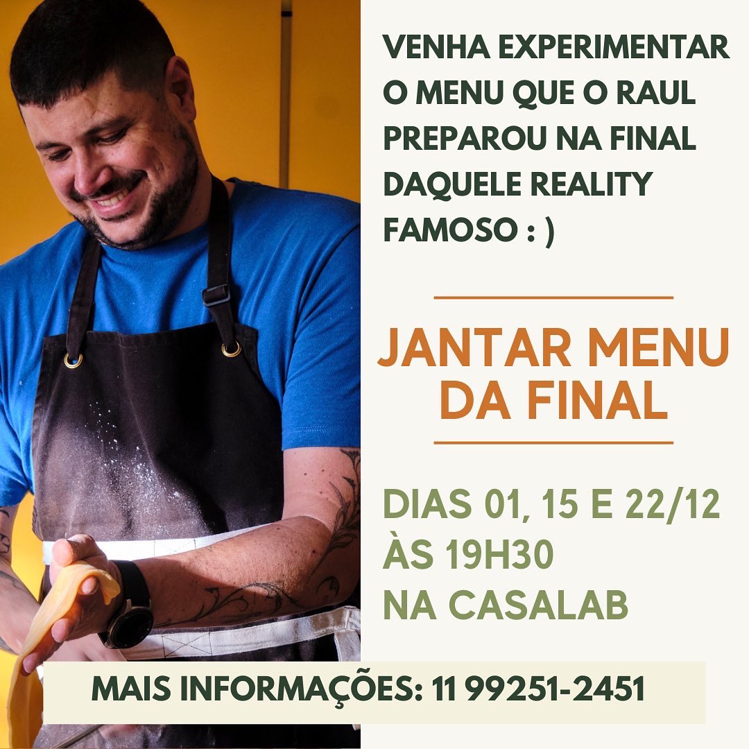 Raul_Cozinha's tweet photo. pessoal, vamos fazer jantares especiais e oficinas de Bife Uélito na CasaLab Gastronomia! ótimo rolê diferente e tb ótimo pras confraternizações de fim de ano! acessa https://t.co/6hf4ifGAAR e garante sua vaga #sortenasorte https://t.co/3iUsATSdbd